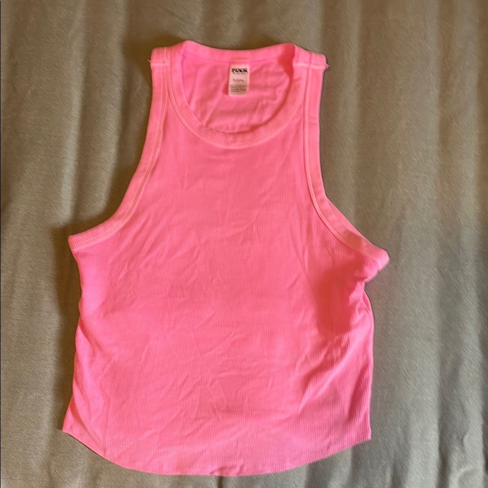 PINK Pink Ribbed Tank Top